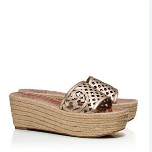Tory Burch Gold Espadrille Wedges